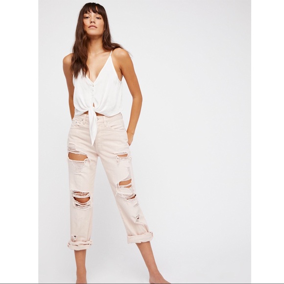 Free People Denim - NWOT Free People Destroyed Boyfriend Jeans in Pink